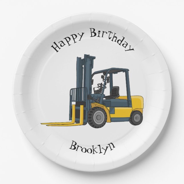 Forklift cartoon illustration paper plates (Front)