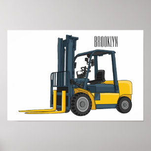 Forklift cartoon illustration poster