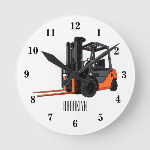 Forklift cartoon illustration round clock