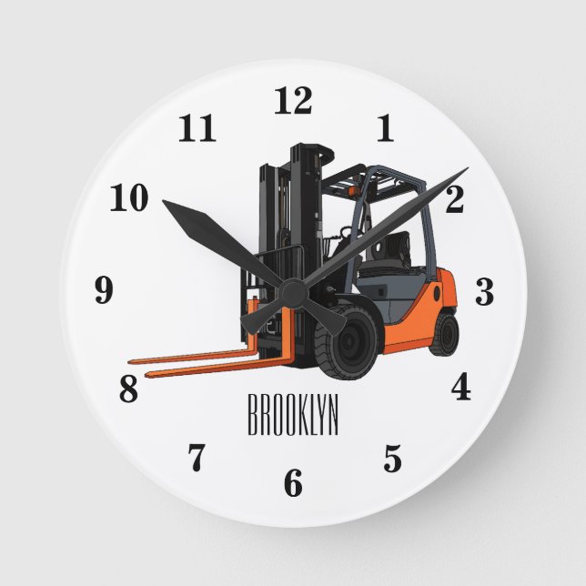 Forklift cartoon illustration round clock (Front)