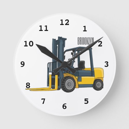 Forklift cartoon illustration round clock