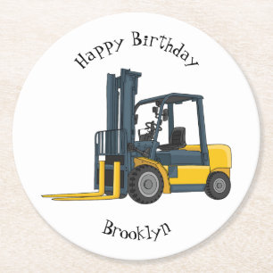 Forklift cartoon illustration round paper coaster