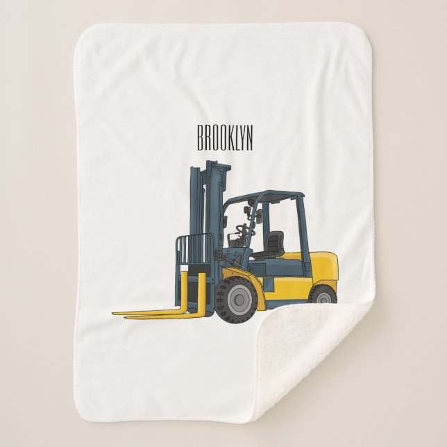 Forklift cartoon illustration sherpa blanket (Front)