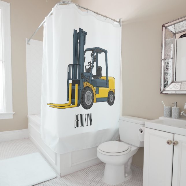 Forklift cartoon illustration shower curtain (In Situ)