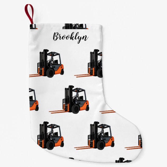 Forklift cartoon illustration small christmas stocking (Front)