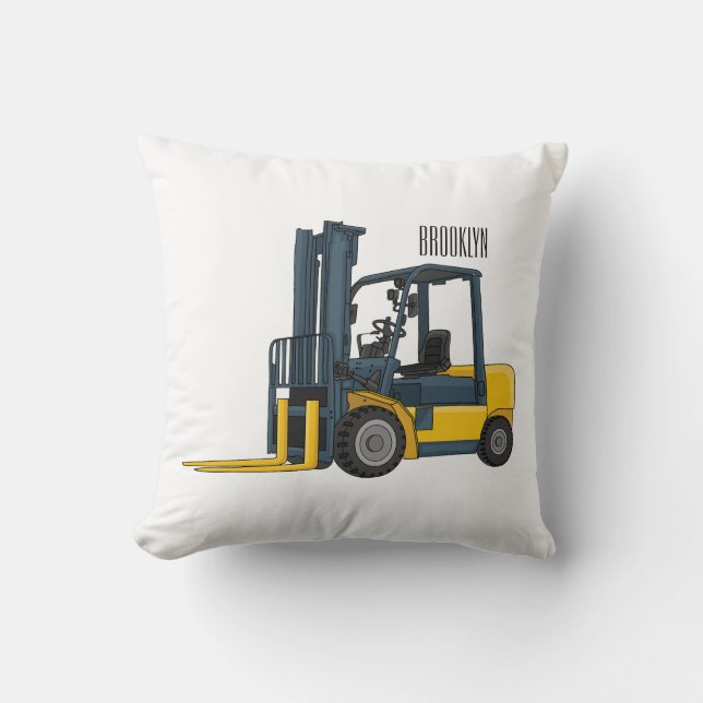 Forklift cartoon illustration throw pillow (Front)