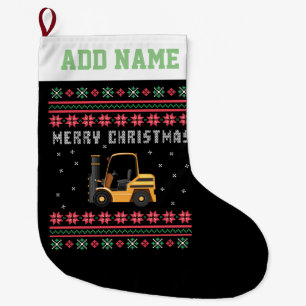 Forklift Ugly Christmas Sweater Large Christmas Stocking