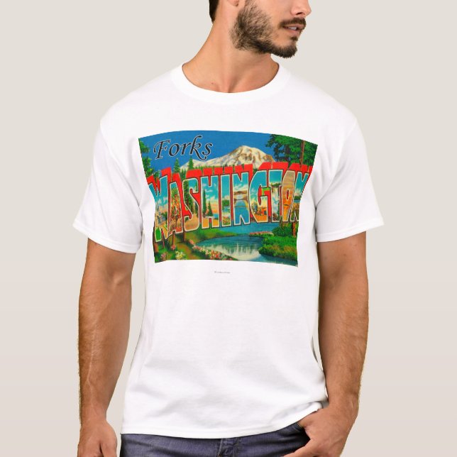 Forks, Washington - Large Letter Scenes T-Shirt (Front)