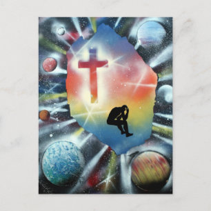 Forlorn Figure Colorful Universe Cross Postcard