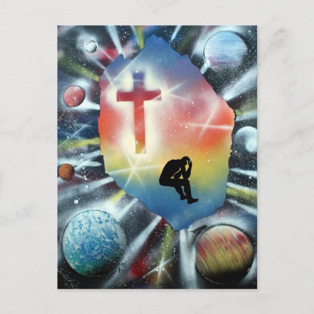 Forlorn Figure Colorful Universe Cross Postcard (Front)