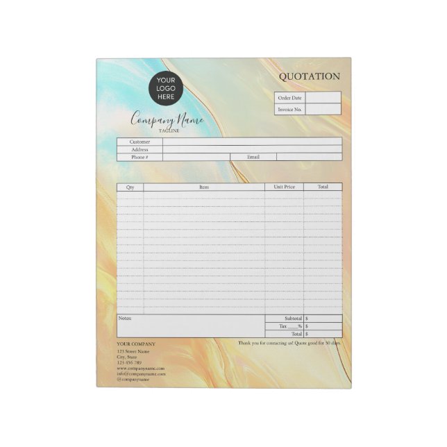 Form Business Quotation, Invoice, Add Your Logo No Notepad (Rotated)