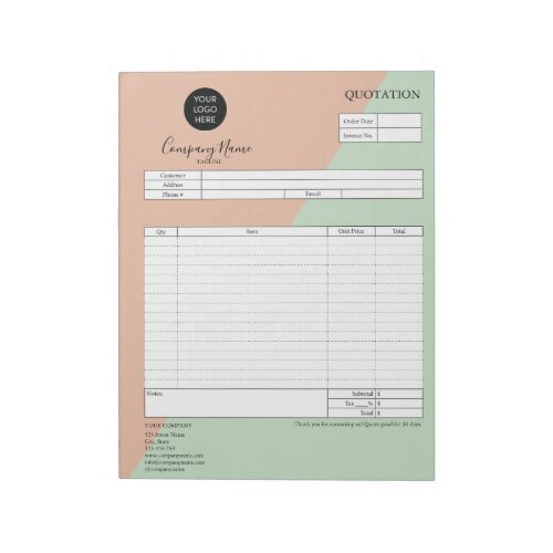 Form Business Quotation Invoice Add Your Logo No Notepad