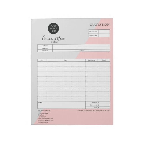 Form Business Quotation Invoice Add Your Logo No Notepad