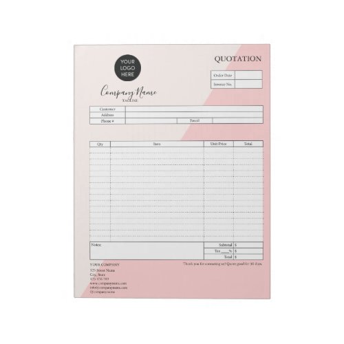 Form Business Quotation Invoice Add Your Logo No Notepad