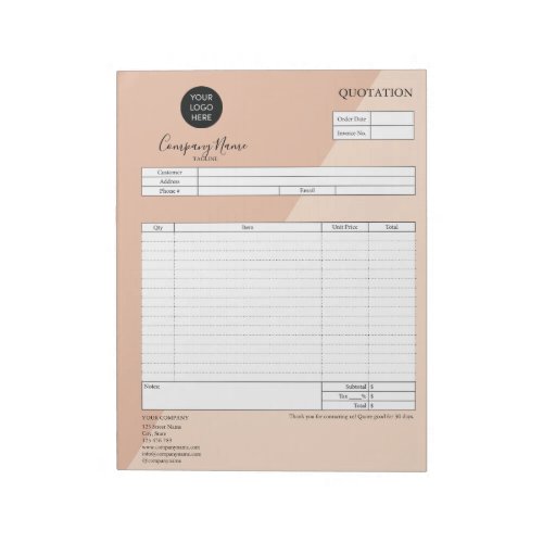 Form Business Quotation Invoice Add Your Logo No Notepad