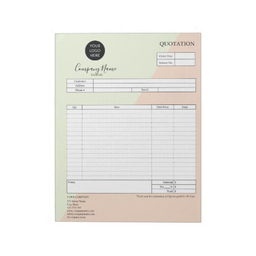 Form Business Quotation Invoice Add Your Logo No Notepad