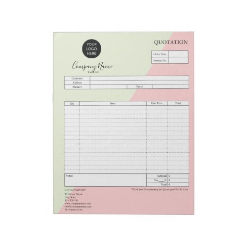 Form Business Quotation Invoice Add Your Logo No Notepad