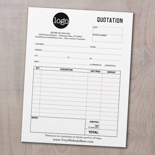 Form Business Quotation Invoice or Sales Receipt