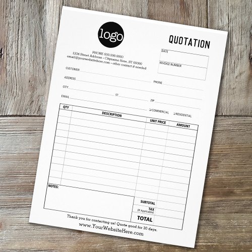 Form Business Quotation Invoice or Sales Receipt Flyer