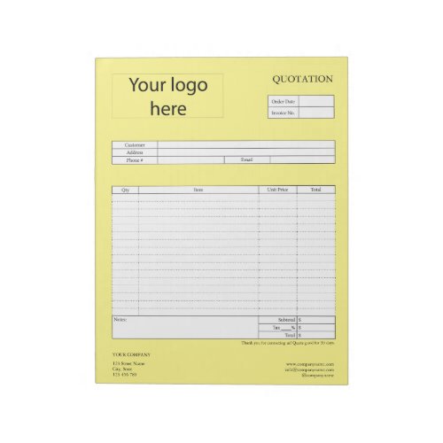 Form Business Quotation Invoice or Sales Receipt  Notepad