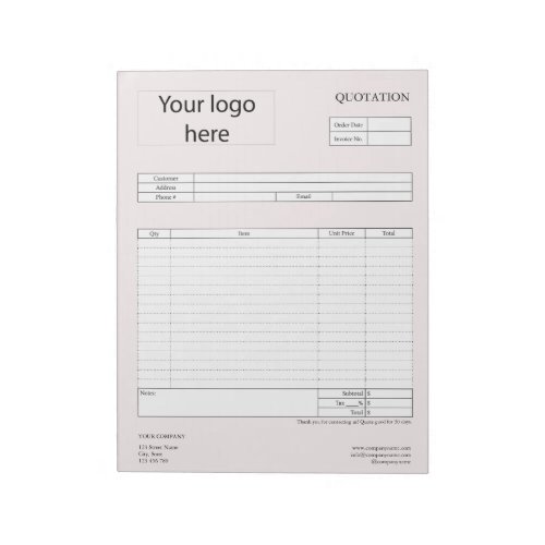 Form Business Quotation Invoice or Sales Receipt  Notepad