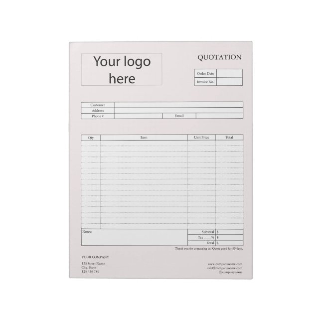 Form Business Quotation, Invoice or Sales Receipt  Notepad (Rotated)