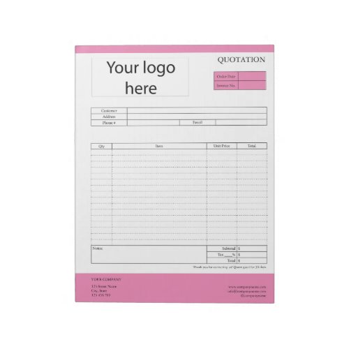 Form Business Quotation Invoice or Sales Receipt  Notepad