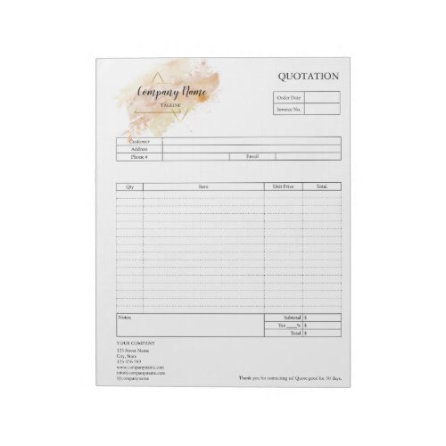 Form Business Quotation Invoice or Sales Receipt  Notepad