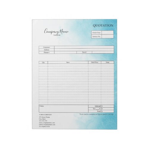 Form Business Quotation Invoice or Sales Receipt  Notepad