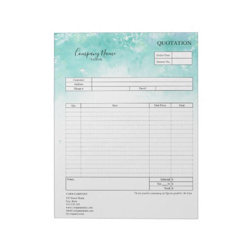 Form Business Quotation Invoice or Sales Receipt  Notepad