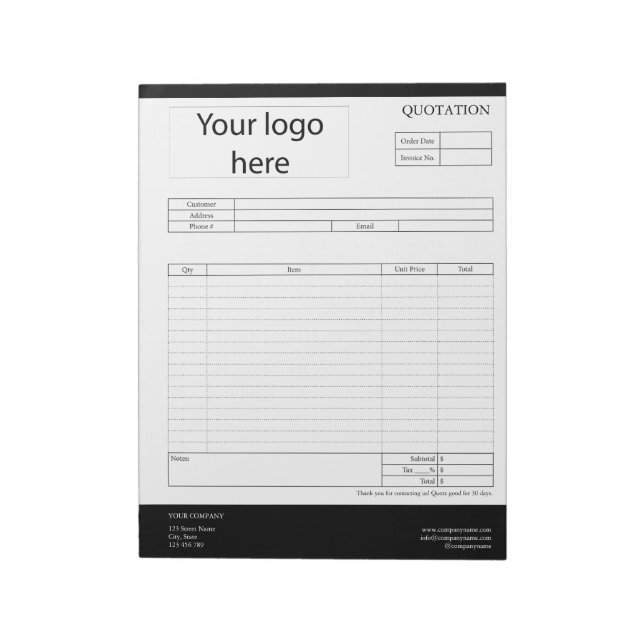 Form Business Quotation, Invoice or Sales Receipt  Notepad (Rotated)