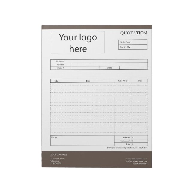 Form Business Quotation, Invoice or Sales Receipt  Notepad (Rotated)