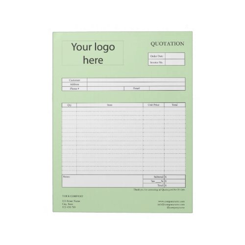 Form Business Quotation Invoice or Sales Receipt  Notepad