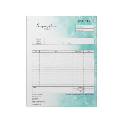 Form Business Quotation Invoice or Sales Receipt  Notepad