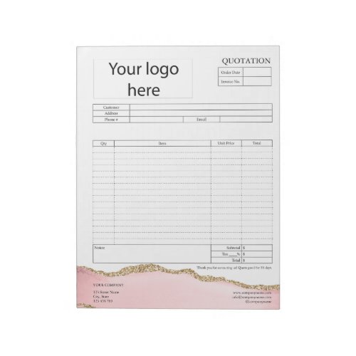 Form Business Quotation Invoice or Sales Receipt  Notepad