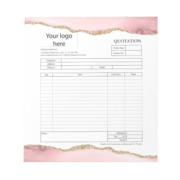 Form Business Quotation, Invoice or Sales Receipt Notepad | Zazzle