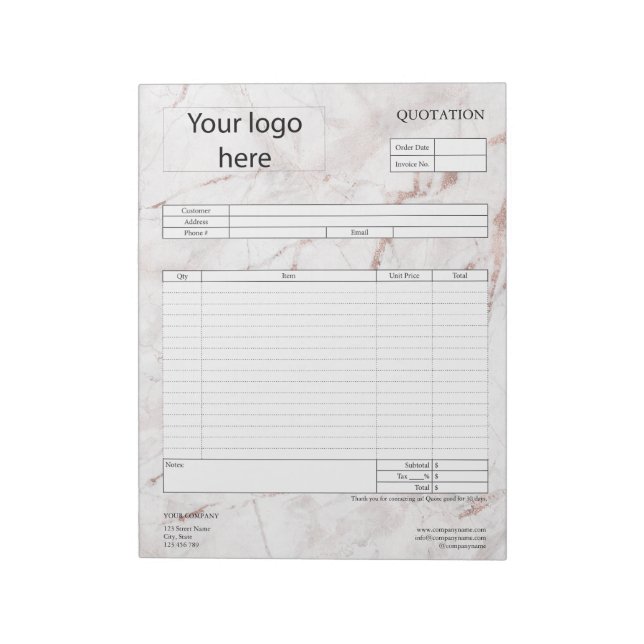 Form Business Quotation, Invoice or Sales Receipt  Notepad (Rotated)