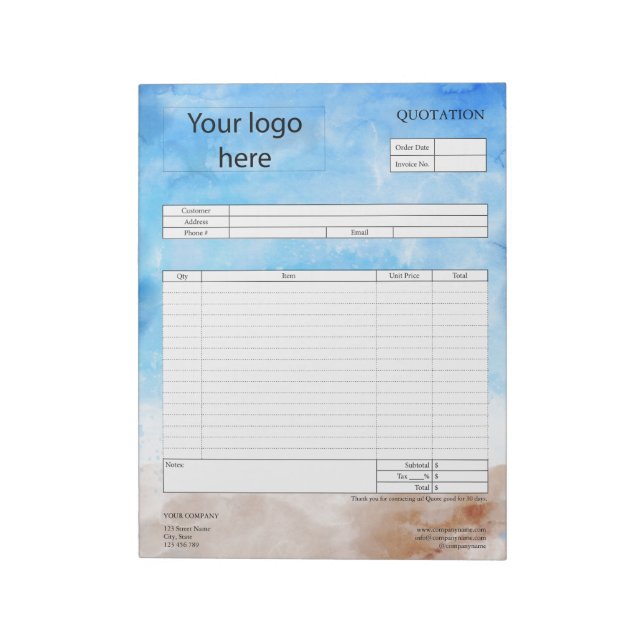 Form Business Quotation, Invoice or Sales Receipt  Notepad (Rotated)