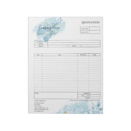 Form Business Quotation Invoice or Sales Receipt  Notepad