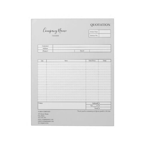 Form Business Quotation Invoice or Sales Receipt  Notepad