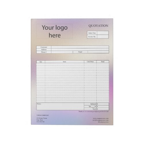 Form Business Quotation Invoice or Sales Receipt  Notepad