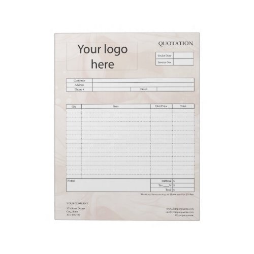 Form Business Quotation Invoice or Sales Receipt  Notepad