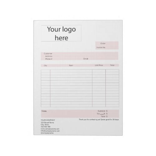 Form Business Quotation Invoice or Sales Receipt  Notepad