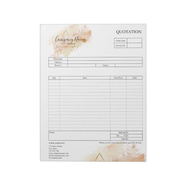 Form Business Quotation, Invoice or Sales Receipt  Notepad (Rotated)