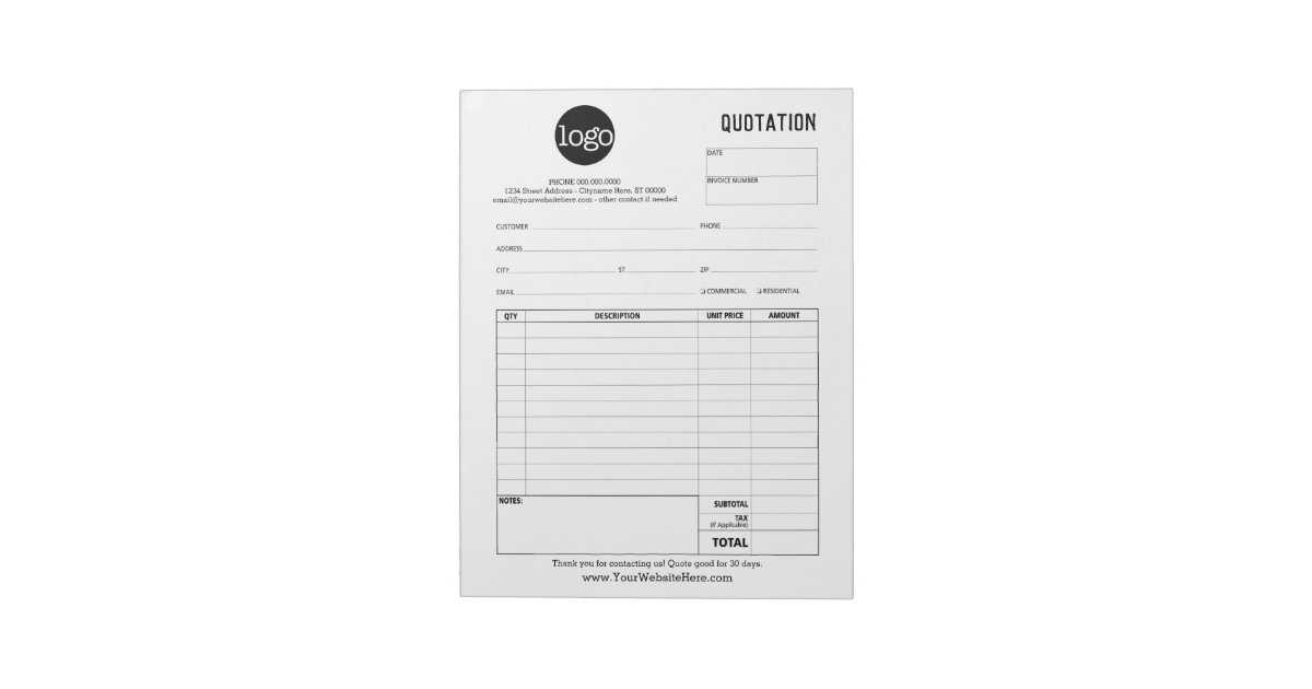 Form Business Quotation, Invoice or Sales Receipt Notepad | Zazzle