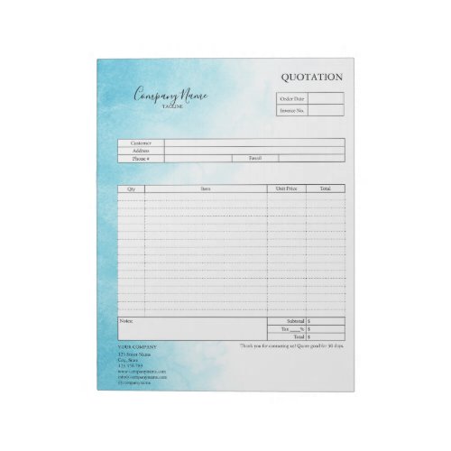 Form Business Quotation Invoice or Sales Receipt  Notepad