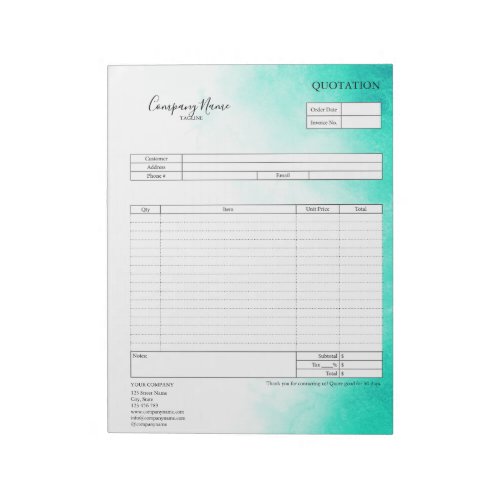 Form Business Quotation Invoice or Sales Receipt  Notepad