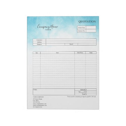 Form Business Quotation Invoice or Sales Receipt  Notepad