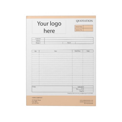 Form Business Quotation Invoice or Sales Receipt  Notepad