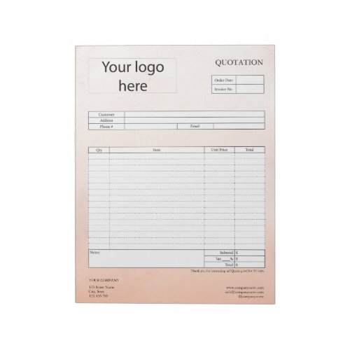 Form Business Quotation Invoice or Sales Receipt  Notepad